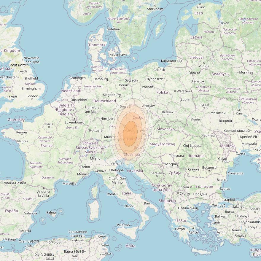 Eutelsat KA-SAT 9A at 9° E downlink Ka-band Spot 42 (GW1) beam coverage map