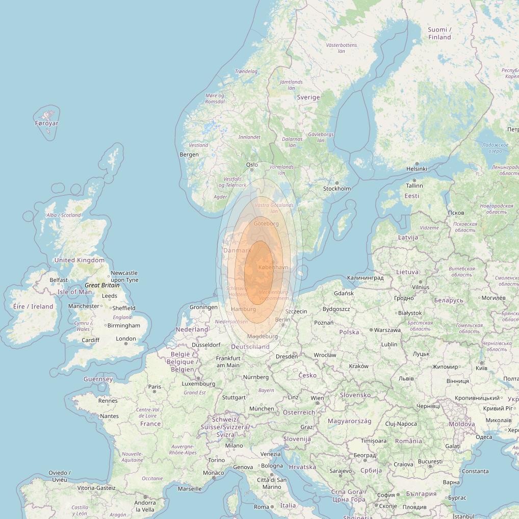 Eutelsat KA-SAT 9A at 9° E downlink Ka-band Spot 55 (GW7) beam coverage map