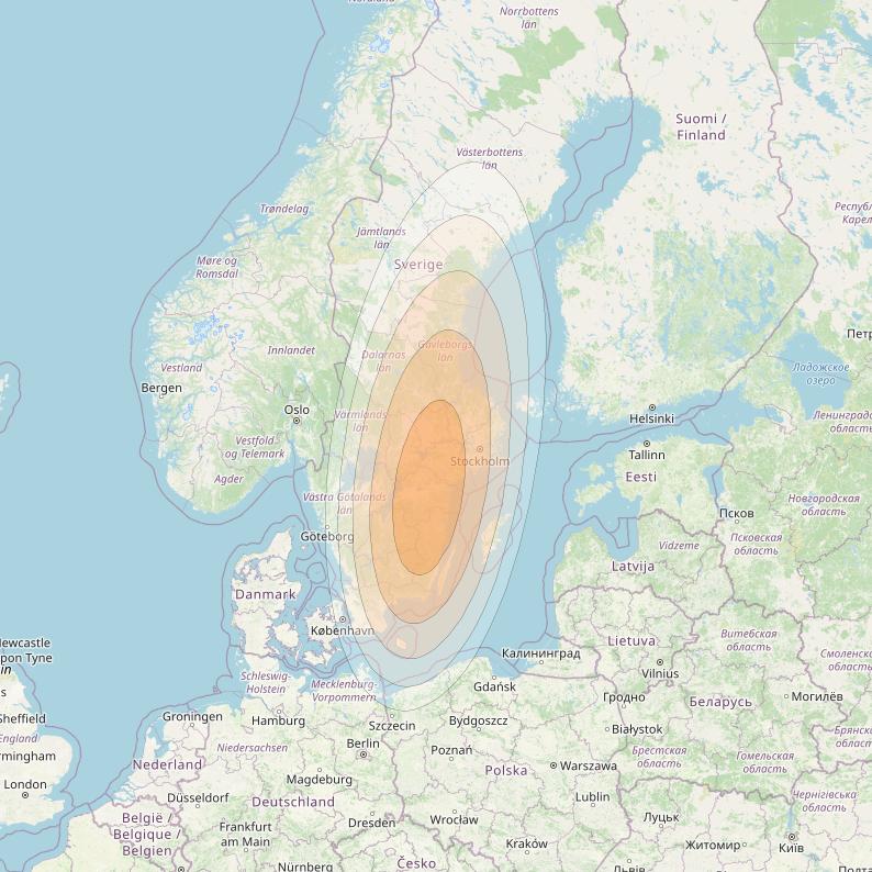 Eutelsat KA-SAT 9A at 9° E downlink Ka-band Spot 64 (GW2) beam coverage map