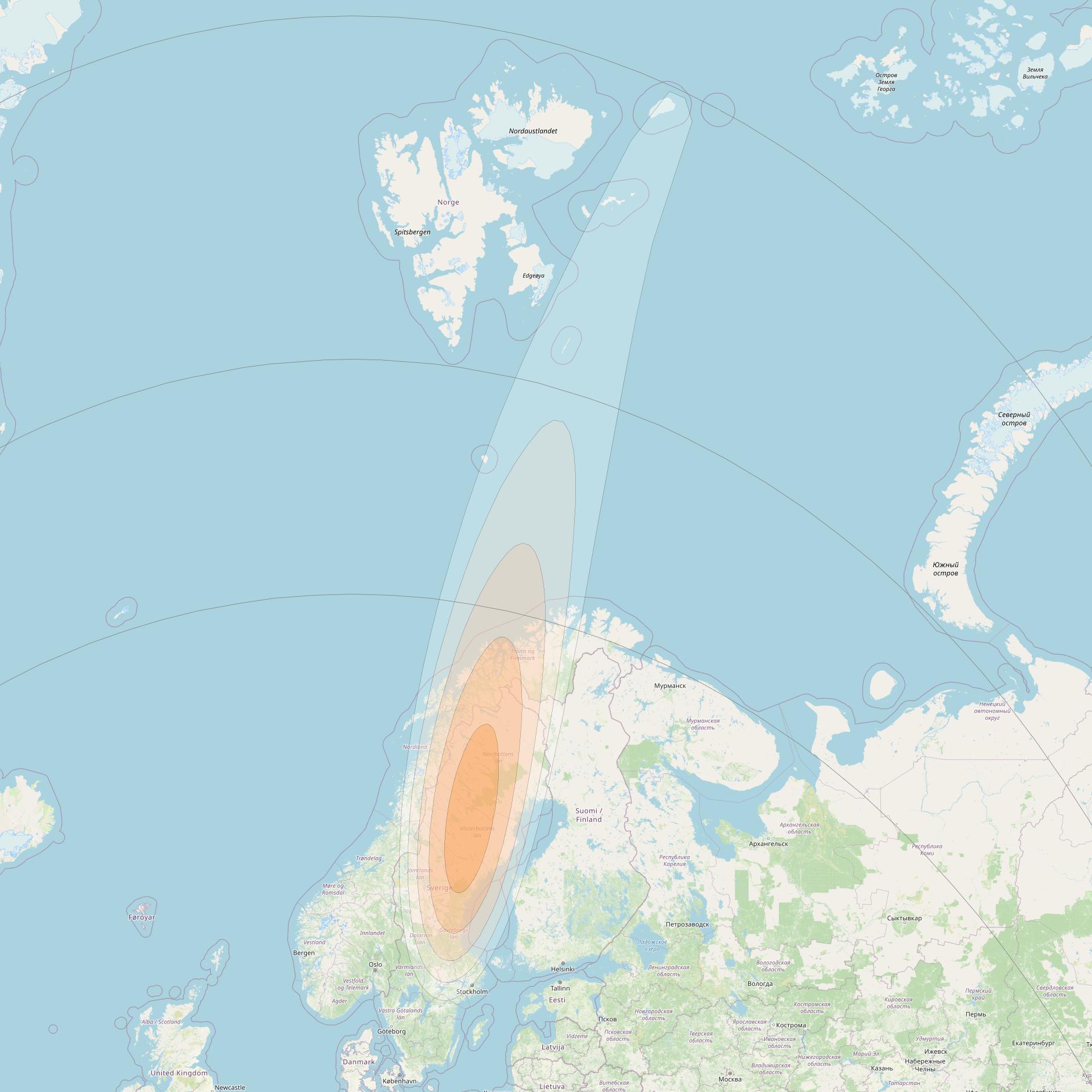 Eutelsat KA-SAT 9A at 9° E downlink Ka-band Spot 71 (GW6) beam coverage map